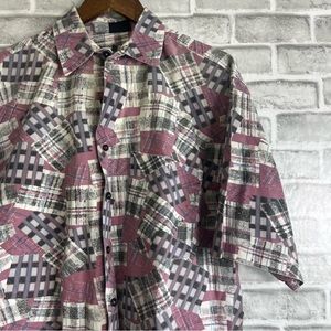 Vintage 80s Trading Maui Company Abstract Wild Artsy Unique Nerd Print BD Shirt